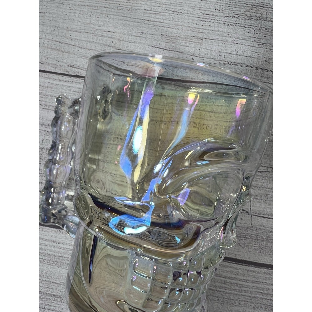 Vintage Iridescent Skull Glass Mug Set Halloween Gothic Barware - Picture 4 of 6